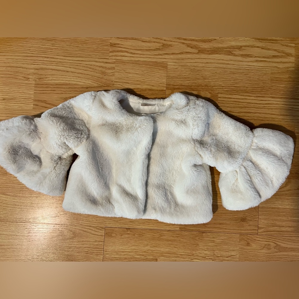 Wedding faux fur toddler jacket. Cream with satin lining